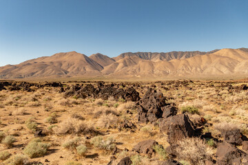 Red Rock Canyon and the Sierra Nevada Mountains near Mount Whitney, Fossil Falls and the Mojave Desert.  - 538908198
