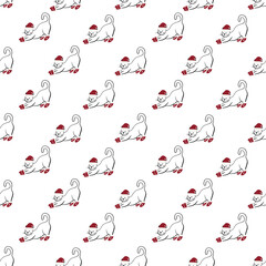 seamless pattern with holiday cat, pattern with christmas cat