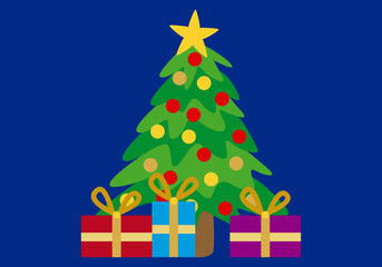 Fototapeta na wymiar Árbol de navidad con regalos en fondo azul.