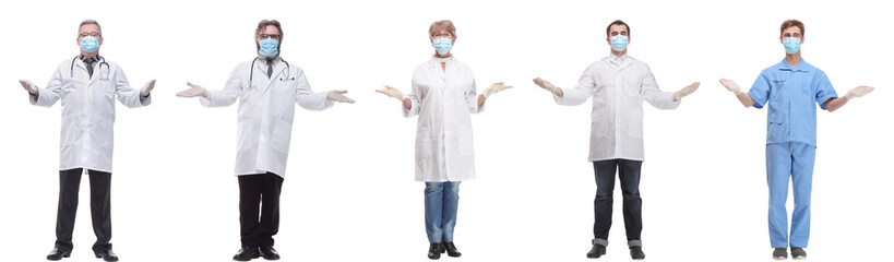 group of doctors in mask isolated on white