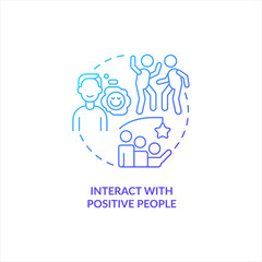 Interact with positive people blue gradient concept icon. Communication. Overcoming lack of confidence abstract idea thin line illustration. Isolated outline drawing. Myriad Pro-Bold font used