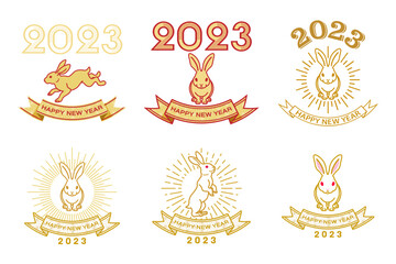 2023 ウサギと賀詞"HAPPY NEW YEAR"　年賀素材6種類セット