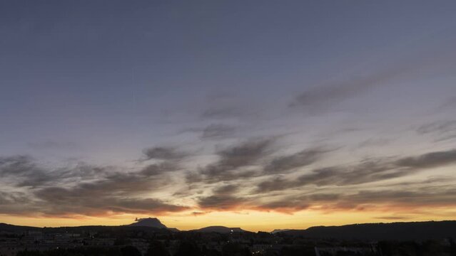 the Sainte Victoire mountain in the light of a cloudy autumn morning