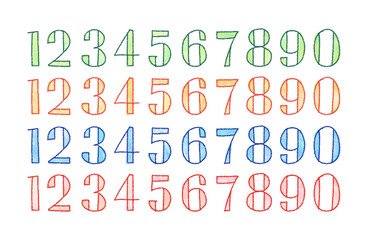 watercolor hand drawn colorful doodle numbers