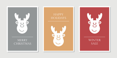 set of christmas greeting cards with reindeer