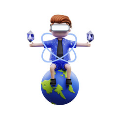 3d illustration metaverse characters in meta world