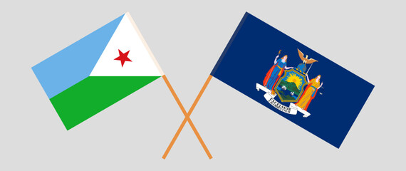Crossed flags of Djibouti and The State of New York. Official colors. Correct proportion