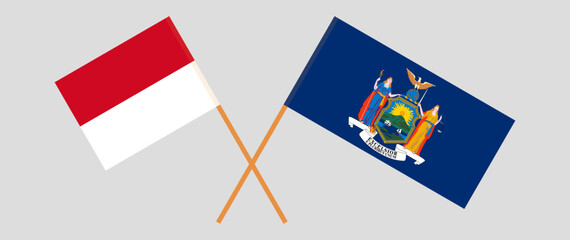 Crossed flags of Monaco and The State of New York. Official colors. Correct proportion