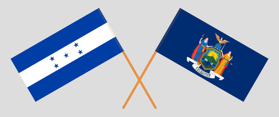 Crossed flags of Honduras and The State of New York. Official colors. Correct proportion