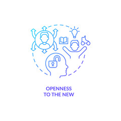 Openness to new blue gradient concept icon. Discovering world. Advantage of self confidence abstract idea thin line illustration. Isolated outline drawing. Myriad Pro-Bold font used