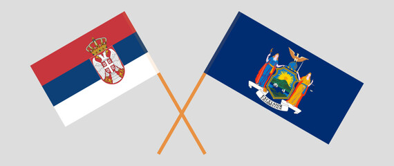 Crossed flags of Serbia and The State of New York. Official colors. Correct proportion