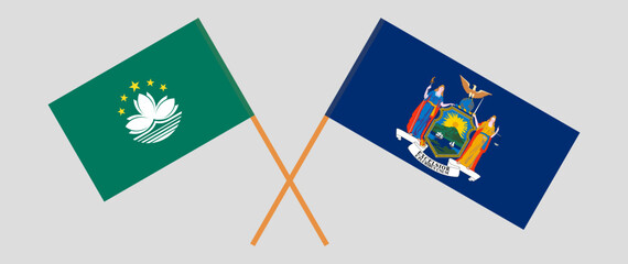 Crossed flags of Morocco and The State of New York. Official colors. Correct proportion
