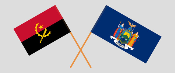 Crossed flags of Angola and The State of New York. Official colors. Correct proportion