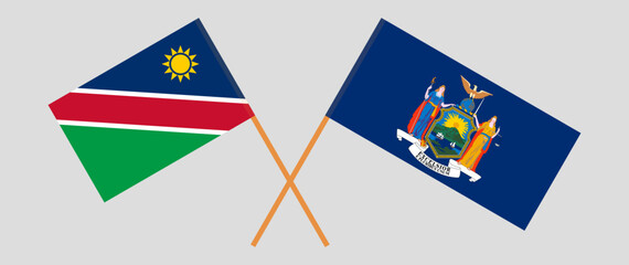 Crossed flags of Namibia and The State of New York. Official colors. Correct proportion