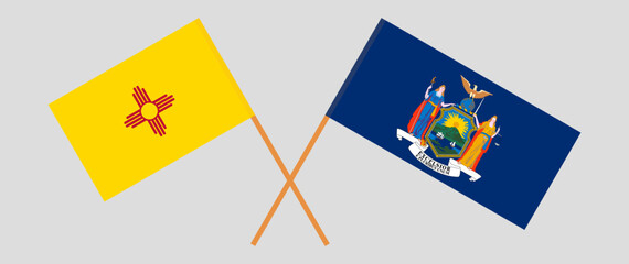 Crossed flags of the State of New Mexico and The State of New York. Official colors. Correct proportion