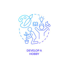 Develop hobby blue gradient concept icon. Take break from routine life. Improving self esteem abstract idea thin line illustration. Isolated outline drawing. Myriad Pro-Bold font used
