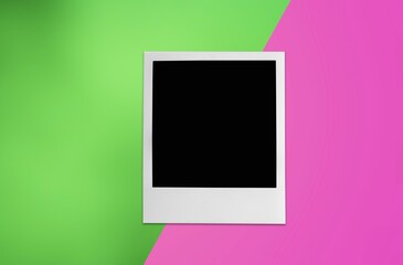 Blank instant photo frame square on color background