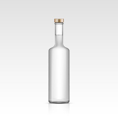 Realistic empty glass vodka, rum tequila bottle. Mockup template blank for alcohol product packing