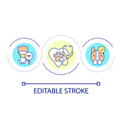 Pets healthcare loop concept icon. Veterinarian medical examine. Checkup domestic animal health abstract idea thin line illustration. Isolated outline drawing. Editable stroke. Arial font used