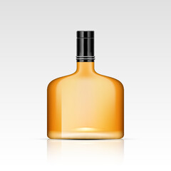 Realistic empty brown glass whiskey or brandy bottle. Mock up template blank for alcohol product