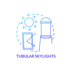 Tubular skylights blue gradient concept icon. Power home with alternative electricity. Sun tunnel abstract idea thin line illustration. Isolated outline drawing. Myriad Pro-Bold font used