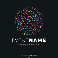 abstract design element, Multicolored random numbers forming a circle shape - Logo design of an event title