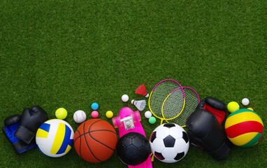 Sports equipment on green grass