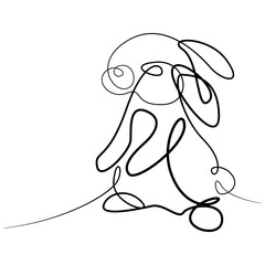 Stylized rabbit, silhouette drawn with one line. Symbol of the coming year 2023