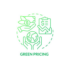 Eco pricing green gradient concept icon. Alternative energy program. Clean electricity purchase abstract idea thin line illustration. Isolated outline drawing. Myriad Pro-Bold font used
