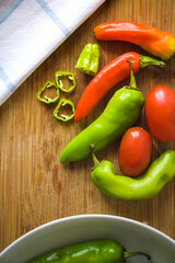 Vegetables on a wooden cutting board.