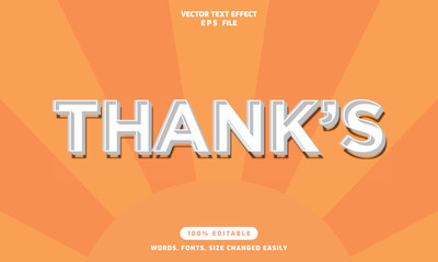 Thank's words editable 3d text effects template stylish font vector illustration