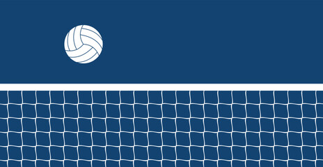 Volleyball court and net visible, volleyball ball flying in the air. Vector flat style illustration. - obrazy, fototapety, plakaty