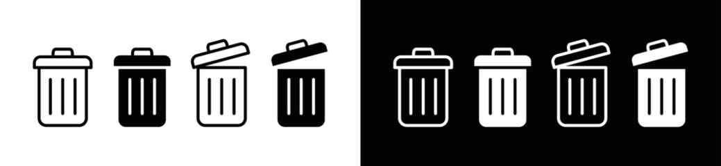 Trash bin icon vector. Trash can  or dust bin or rubbish bin or dump place sign silhouette. Rubbish bin, garbage can symbol illustration.