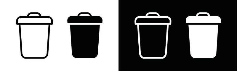 Trash bin icon vector. Trash can  or dust bin or rubbish bin or dump place sign silhouette. Rubbish bin, garbage can symbol illustration. - obrazy, fototapety, plakaty