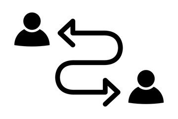 Communication between people icon in flat style. Relationship symbol on white background. Simple contact abstract sign in black. Vector illustration for web site design, logo, app, UI.