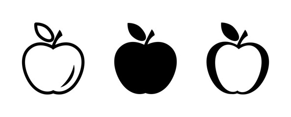 Apple icon set in flat style. Fresh apple with leaf symbol in black isolated on white background. Simple apple vector abstract icon. Vector illustration for web site design, logo, mobile app, UI.