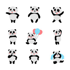 set of cute animal of panda on cartoon version,vector illustration