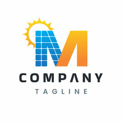Letter M Solar Energy Logo, Solar Power Panel Design