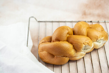Challah Shabbat braided bread. Traditional Meal for Jewish cuisine Friday or Saturday dinner. 