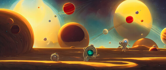 Artistic concept painting of a futuristic galaxy landscape, background illustration.