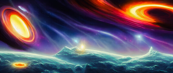 Artistic concept painting of a futuristic galaxy landscape, background illustration.