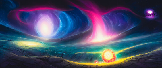 Artistic concept painting of a futuristic galaxy landscape, background illustration.