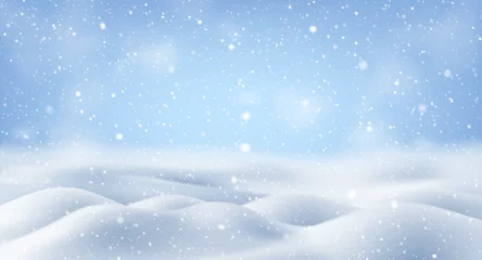 Möbelaufkleber Natural winter Christmas background with sky, heavy snowfall, Vector snowy landscape with falling New Year shining beautiful snow. Snowflakes in different shapes and forms, snowdrifts © Sensvector