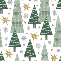 Christmas trees and star seamless pattern for wallpaper 