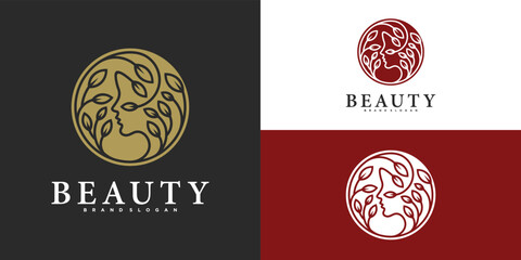 Elegant beauty woman face logo design collection for beauty salon Premium Vektor