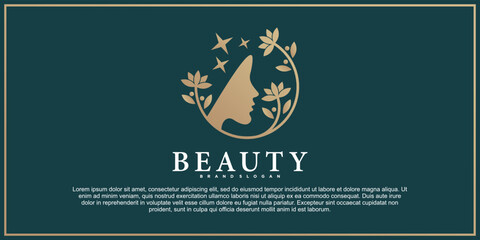 Luxury beauty woman face branch logo design for natural skin care and spa Premium Vektor