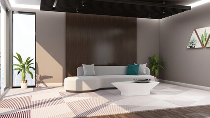 office wooden lobby waiting room for company wall logo mockup