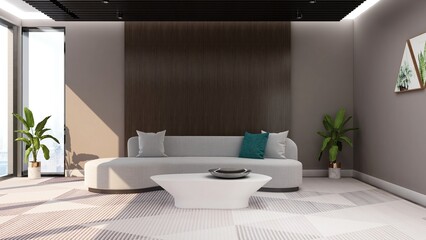 office wooden lobby waiting room for company wall logo mockup