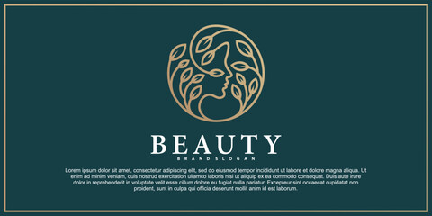 Luxury beauty woman face branch logo design for natural skin care and spa Premium Vektor