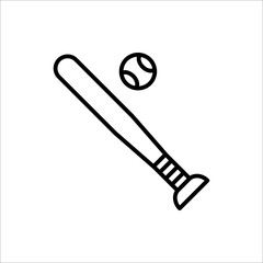 baseball ball, baseball bat vector isolated on white background.